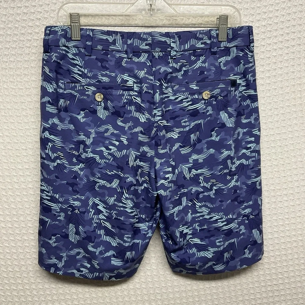 Peter Millar Mens 30 Salem Tropical Camo Performance Shorts $115 Flat Front Blue